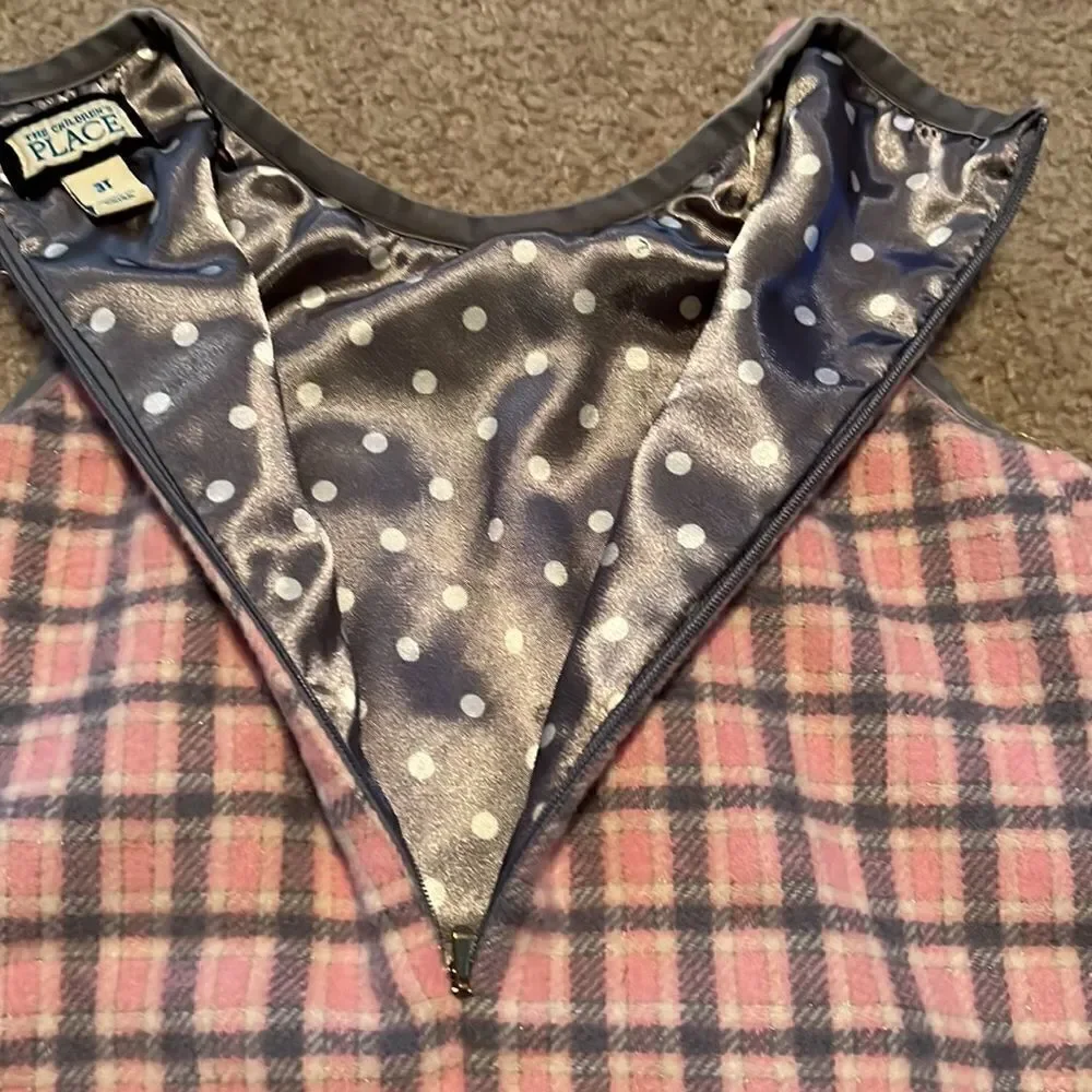 The Children’s Place Pink and Gray Plaid Sleeveless Wool Formal Dress- 3T Vintag